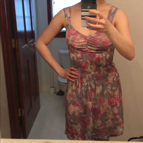 NWOT DKNY Jeans Ruched Square Neck Printed Dress - Picture 2 of 6